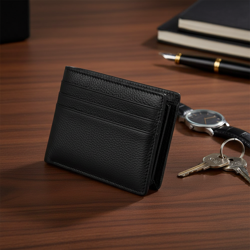 CarryCraft Slim Bifold Wallet in elegant setting